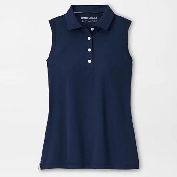 Peter Millar Golf Banded Sport Sleeveless Button Golf Shirts in Navy Blue Medium - Picture 13 of 17